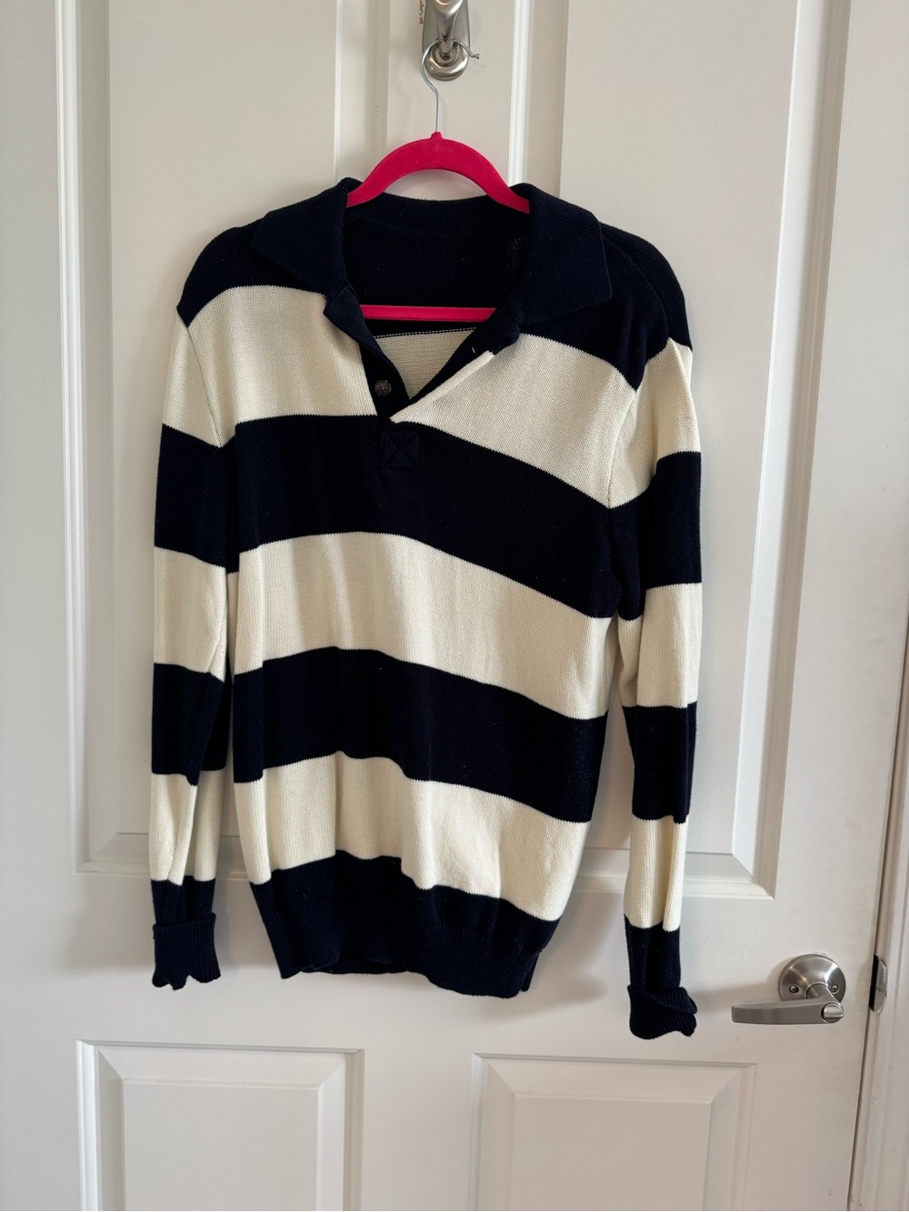 Brandy Melville Blue and White Striped Polo Sweater